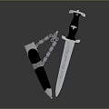 Black Handle Dagger Featuring Shiny Silver Blade And Chain Sheath