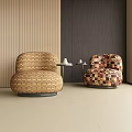 Modern Accent Lounge Chairs With Geometric Colorful Patchwork Design By Side Table And Wall Panels 3d model