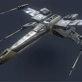 Futuristic Sci Fi Spaceship With Dark Metallic Body And Yellow Glowing Engines