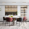 Elegant Modern Restaurant Interior With Round Marble Dining Table Red Black Chairs And Glass Wine Cabinet