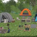 Outdoor Garden Landscape With Multiple Tents Green Grass Tables Chairs And Picnic Setup