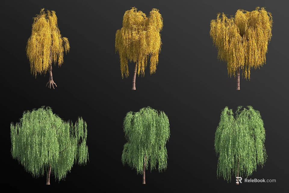Willow Arbor with Yellow Green Drooping Branches and Natural Foliage Variants 3d model 
