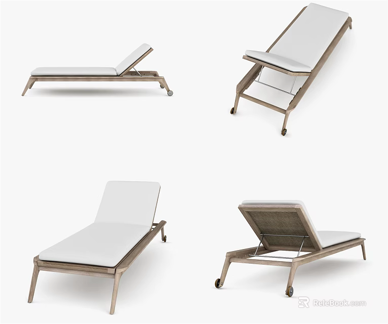 Modern Lounge Chair With Adjustable Backrest Metal Frame And White Cushioned Seat 3d model 