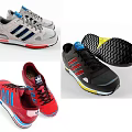 Striped Sports Shoes In Grey Red Black With Wavy Pattern Soles