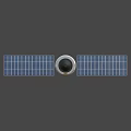 Sci Fi Game Movie Character Satellite With Solar Panels White Body Against Black Background