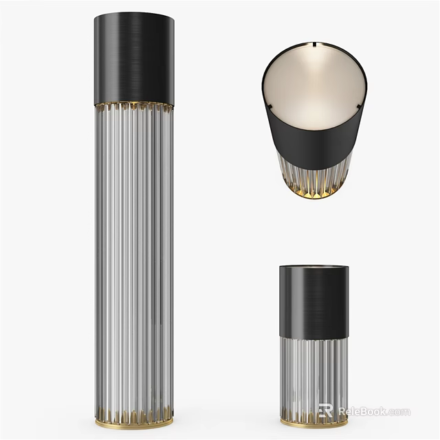 Modern Black And Silver Floor Lamp With Striped Cylinder Body And Globe Shade 3d model 