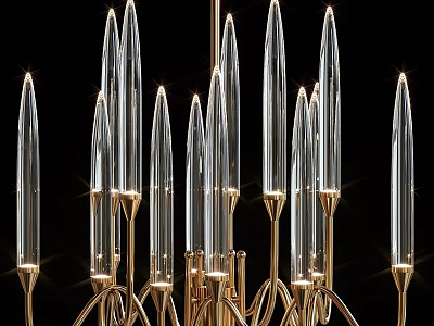 Modern Elegant Chandelier With Transparent Glass Tubes And Golden Metal Frame 3d model