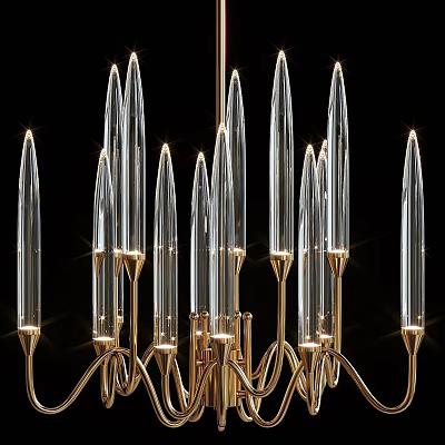 Modern Elegant Chandelier With Transparent Glass Tubes And Golden Metal Frame 3d model