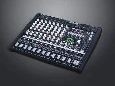 Professional Black Music Mixer With Multiple Knobs Faders And Display Screen For Musical Instruments 3d model