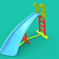 Brightly Colored Children's Slide With Blue Slide Surface Orange Ladder And Green Top