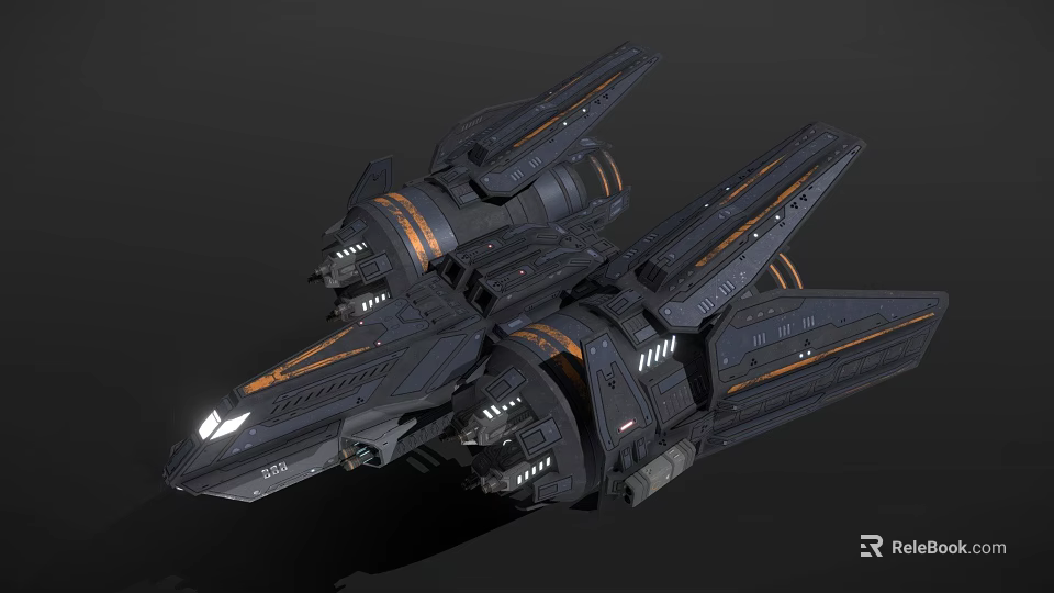 Advanced Futuristic Black Fighter Jet Featuring Orange Accents And Sleek Aerodynamic Structure 3d model 