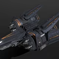 Advanced Futuristic Black Fighter Jet Featuring Orange Accents And Sleek Aerodynamic Structure