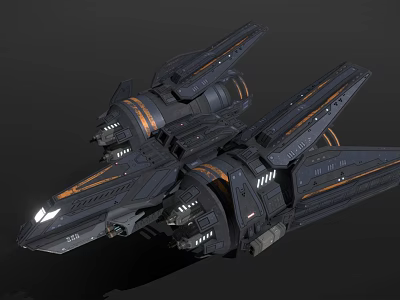 Advanced Futuristic Black Fighter Jet Featuring Orange Accents And Sleek Aerodynamic Structure 3d model