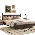Double Bed with Decorative Paintings Nightstands Table Lamps and Geometric Pattern Rug