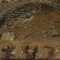 Natural Cave Interior With Dirt Floor Bricks And Metal Structure Elements