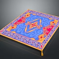 Decorative Living Room Carpet With Blue Red Yellow Ornate Pattern And Tassel Edges