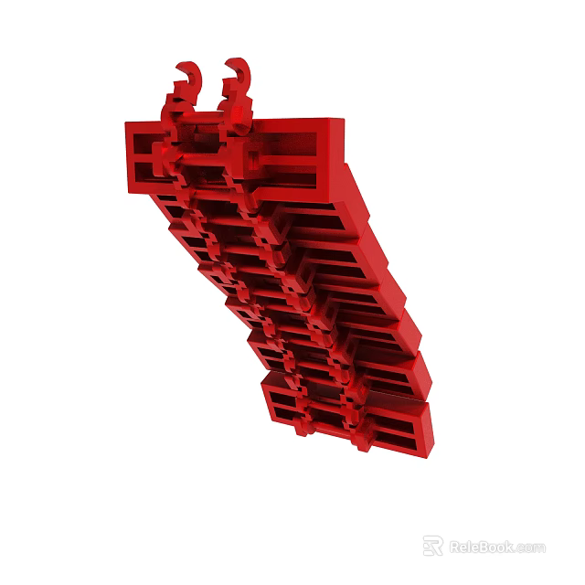 Red Mechanical Structure With Interconnected Gears And Chain Components 3d model