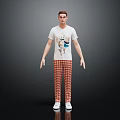 Man Wearing White T-shirt With Print And Red White Plaid Pants And White Shoes