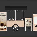 Pink Mobile Food Cart With Black Canopy And Menu Boards For Drinks Service