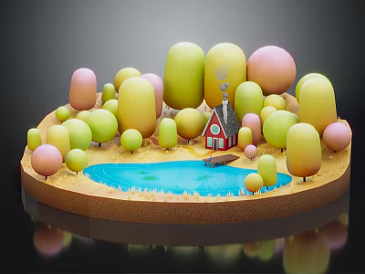 Modern Cartoon Scene Pier Cartoon Lake 3d model