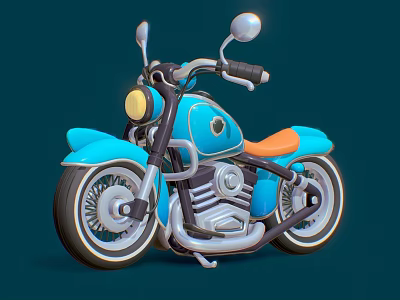 3D Rendered Blue Classic Motorcycle With Orange Seat Chrome Accents And Dark Blue Background 3d model