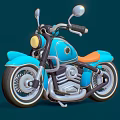 3D Rendered Blue Classic Motorcycle With Orange Seat Chrome Accents And Dark Blue Background