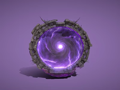 Mystical Circular Portal With Purple Glowing Vortex And Stone Spiked Edges 3d model