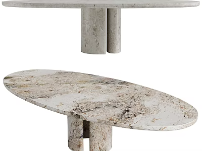 Modern Marble Dining Table With Oval Top And Double Column Base Design 3d model