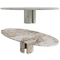 Modern Marble Dining Table With Oval Top And Double Column Base Design 3d model