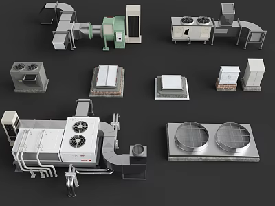Diverse Industrial Mechanical Components With Ventilation Units Piping Systems And Fan Assemblies 3d model