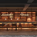 Inviting Café Interior Design With Wooden Alcohol Drinks Shelves Bar Counter Tables And Chairs
