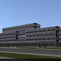Modern Multi Storey Office Building With Glass Curtain Wall And Landscaped Area