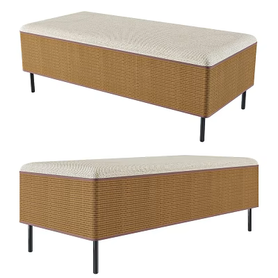 Brown Woven Sofa Bench With Padded Seat And Black Metal Legs 3d model