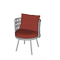 Modern Dining Chair With Gray Metal Frame Perforated Armrests And Red Fabric Cushion