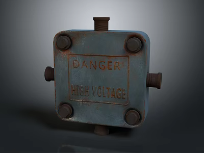 Industrial Rusty Blue Metal Switch Panel With Danger High Voltage Bolts 3d model