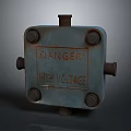 Industrial Rusty Blue Metal Switch Panel With Danger High Voltage Bolts 3d model