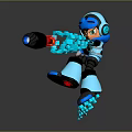 Blue Helmeted Game Movie Character In Dynamic Action Pose With Glowing Weapon
