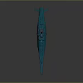 Detailed Teal And Red Model Battleship With Upper Superstructure And Deck Details