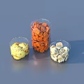 Sliced Fruits in Three Transparent Glasses with Yellow Orange White Colors on Gray Background