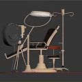 Modern Barber Chair With Stool Lamp Stand And Round Equipment On Red Round Carpet