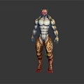 Muscular Anthropomorphic Cheetah Creature Standing In Dark Background With Spotted Fur