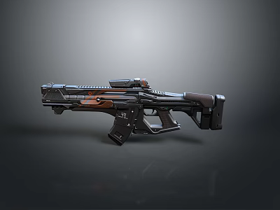 Futuristic Sci Fi Assault Rifle With Black And Orange Tactical Design And Scope 3d model