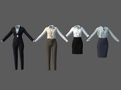 Stylish Professional Workwear Collection With Suits Shirts Vests Plaid Pants And Skirts 3d model