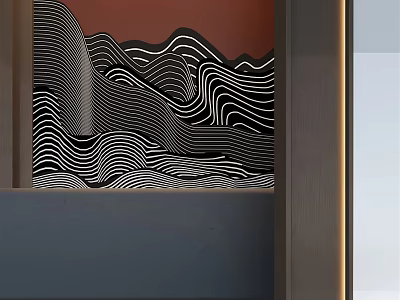 Abstract Wavy Pattern Background Wall With Black White Lines And Red Backdrop Modern Interior 3d model