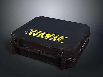 Vintage Black Storage Case With Yellow THAWC Lettering And Metal Clasps 3d model