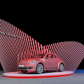 Showcase Shelf Displaying Red Beetle Car with Striped Design and White Platform 3d model