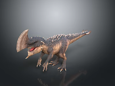 3D Rendered Dinosaur Model Featuring Cranial Crest Open Mouth And Detailed Scales On Dark Background 3d model