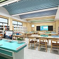 Artistic Library Interior With Bookshelves Computers And Desks 3d model