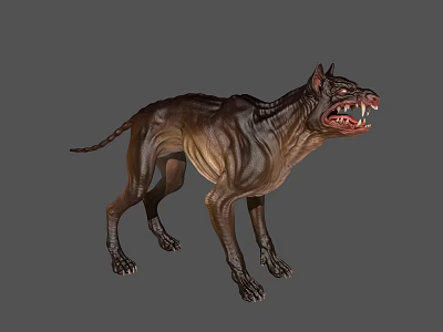 Ferocious Monster Dog With Sharp Teeth And Muscular Body On Gray Background 3d model