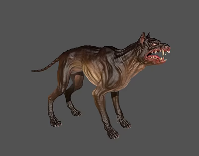 Ferocious Monster Dog With Sharp Teeth And Muscular Body On Gray Background 3d model